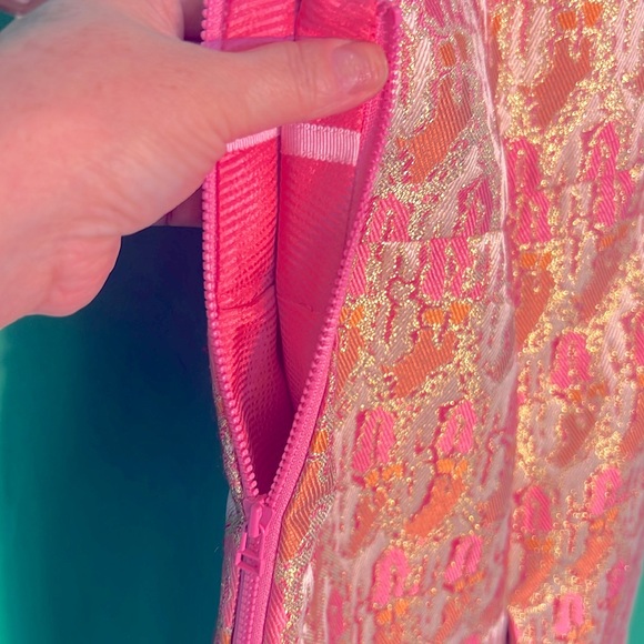 Pink Tartan Gorgeous Pencil Skirt Bright Yellow/Pink Colors Slit at the Back - Picture 8 of 13